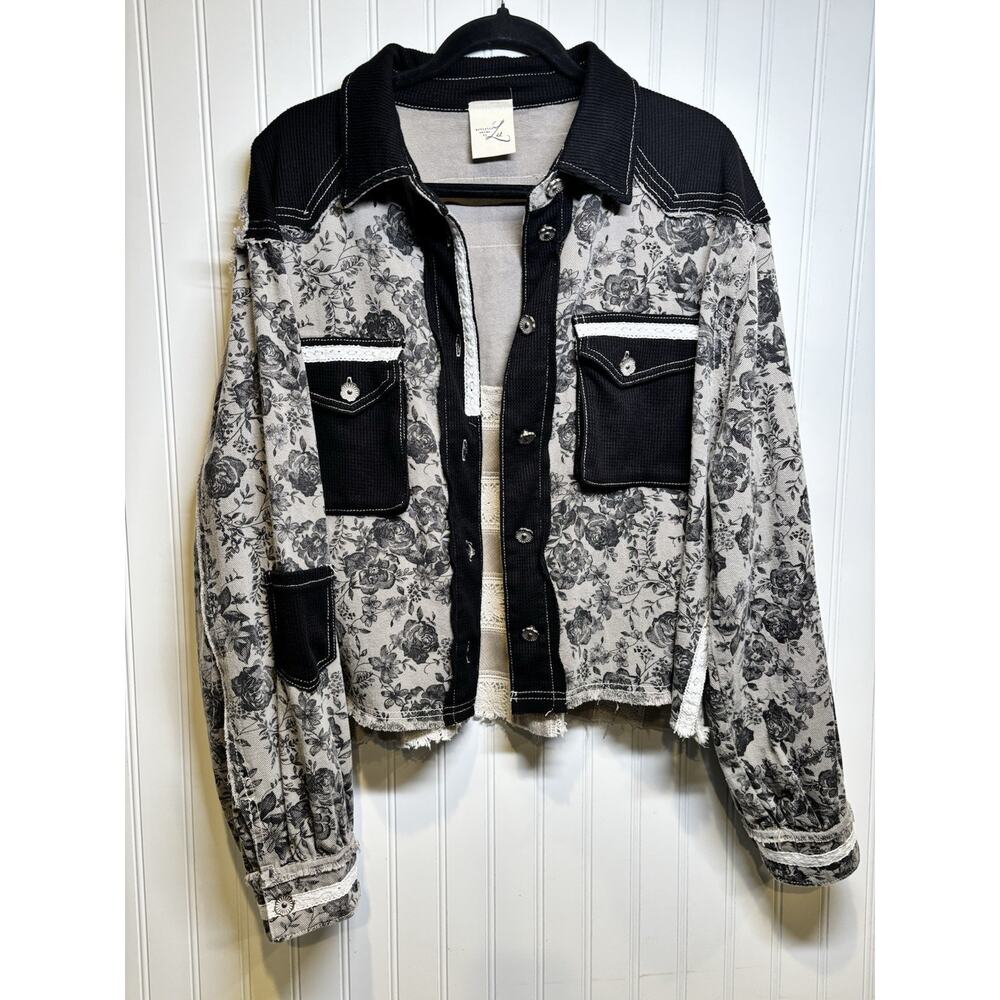 Artistic Works By Lu Women’s M Black Gray Floral Lace Shacket Jacket Shabby Chic